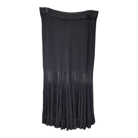 Reiss TillyWomens Long Skirt Black Knitted Sheer Flared Midi Ribbed Size Large - Picture 7 of 12